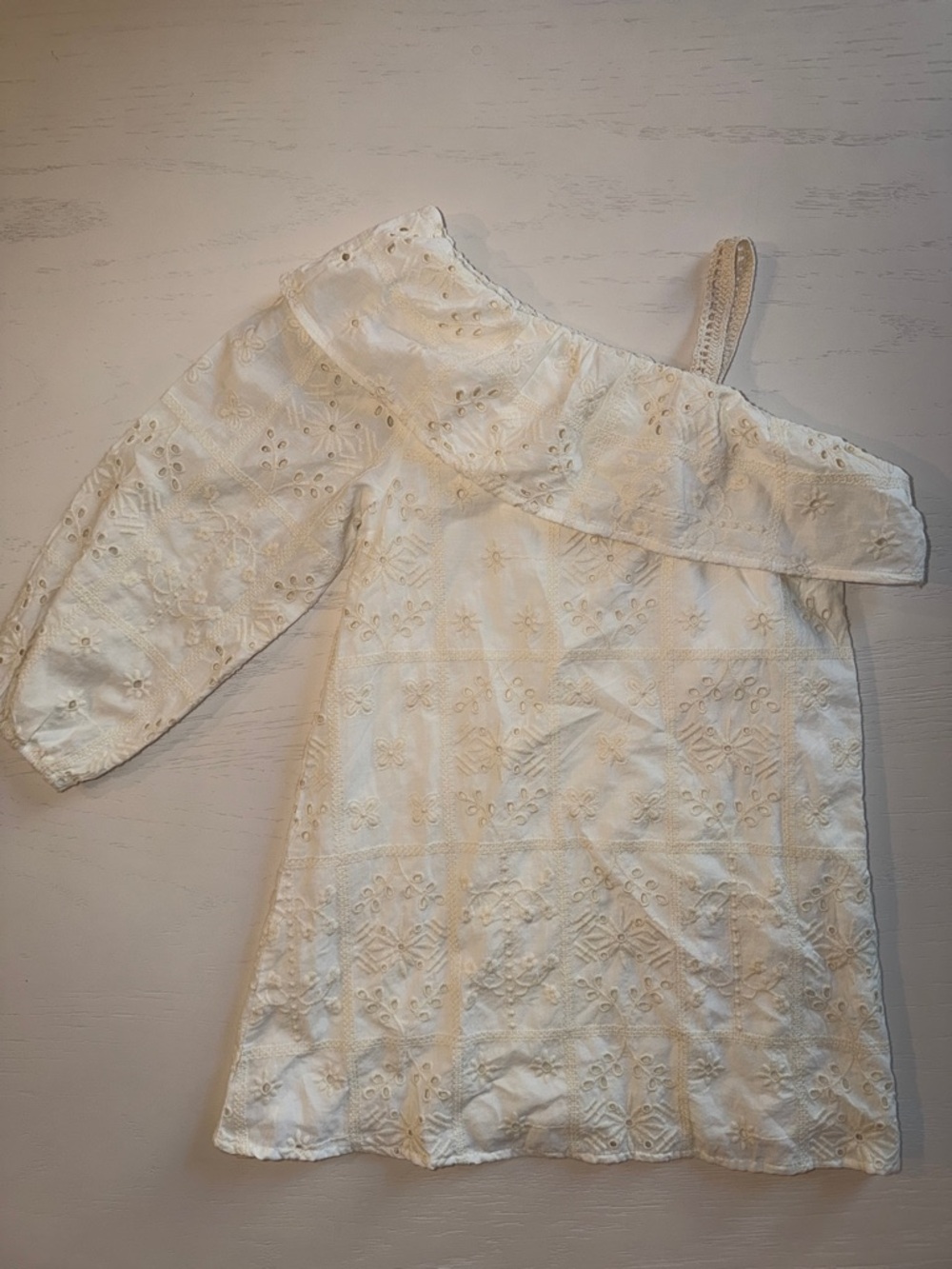 Zara Kids Girl Cream One-Shoulder Eyelet Dress with Ruffle Spring Easter 6